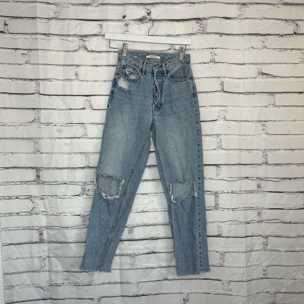 PacSun Ultra High Rise Slim Fit Jeans Light Wash Button Fly Size 23 Distressed